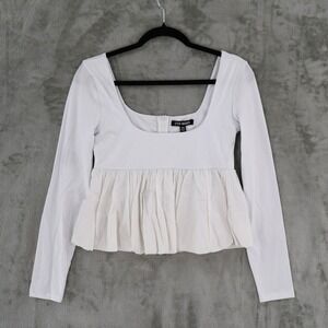 Steve Madden Avielle Top Women XS White Bubble Hem Peplum Preppy Chic Trendy NWT